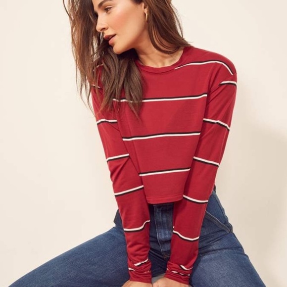 Reformation Tops - Reformation Chloe Red Striped Cropped Top Sz S